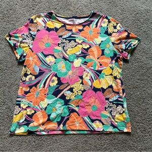 Talbots Colorful Floral Short Sleeve Short Womens Size XL Cotton Stretch Summer